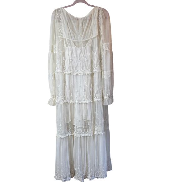 Free People Stevie Maxi Dress Mesh Embroidered Boho Western SZ XL Bridal - Picture 3 of 13
